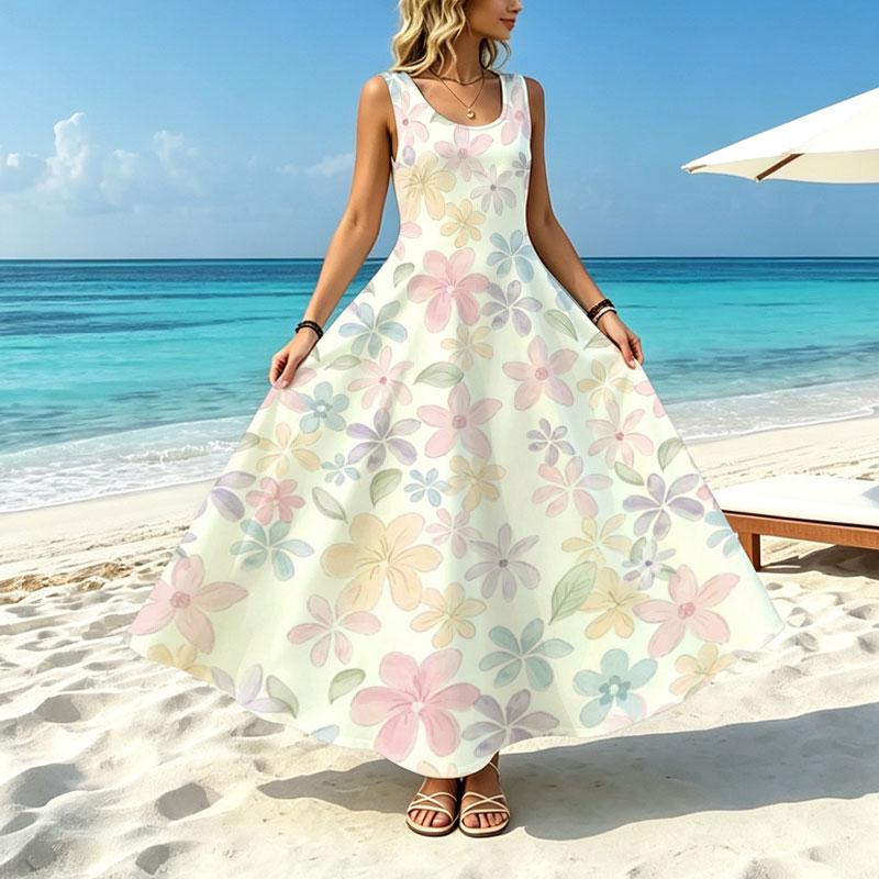Women's Sleeveless Long Maxi Dress Lightweight Flowy Floral Dress,Versatile Daily Wear,Ideal for Beach Vacation,Summer Casual Dating