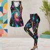 Womens Plus Size Two Piece Set Scoop Neck Sleeveless Printed Longline Tank Top And Fitted Pants