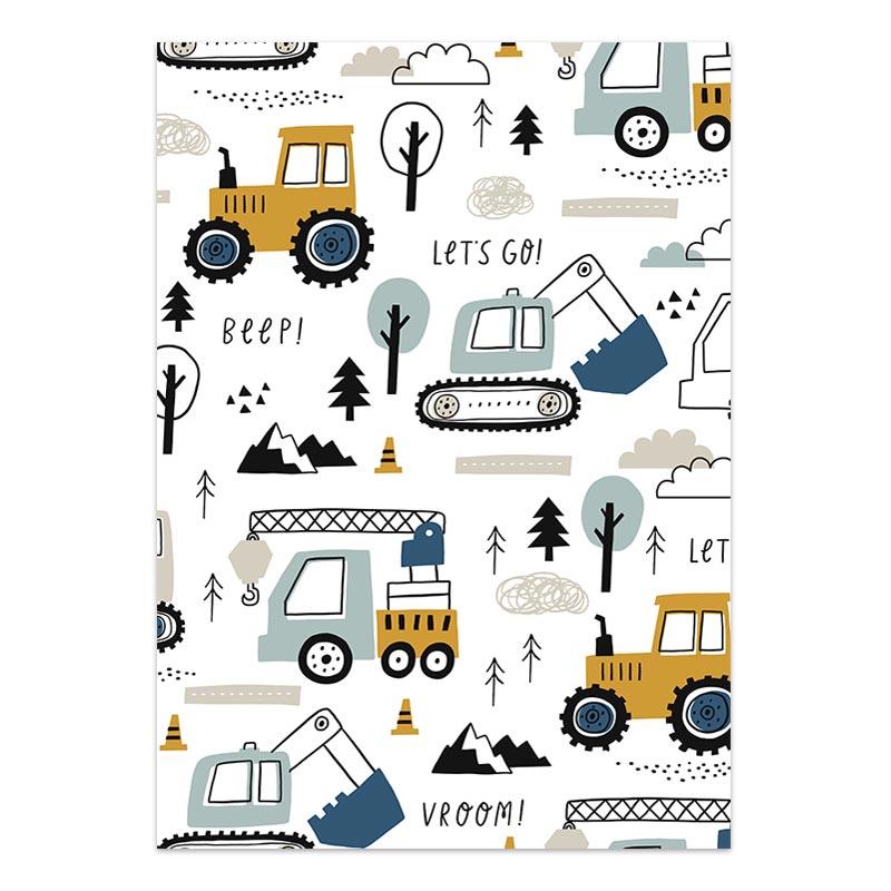 Cartoon Crane Excavator Tractor Truck Poster Wall Art Canvas Painting Nursery Child Boys Pictures Nordic Wall Print Room Decor