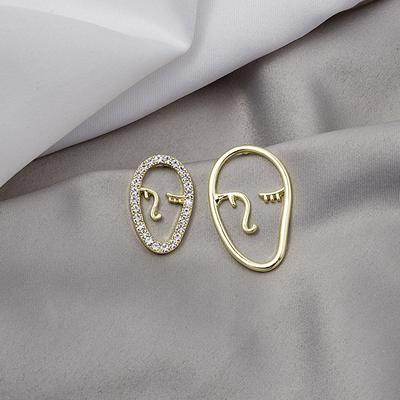 Cute and Creative Design Ear Pins, Infinite Charm with Zirconia-studded Face Expression Earrings