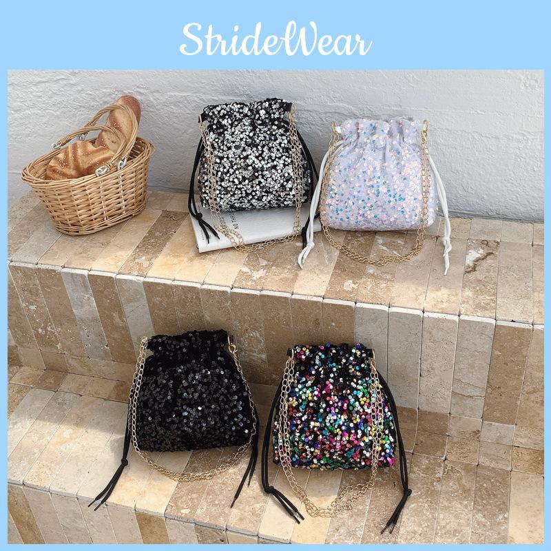 Sequin Fashion Colorful Design Women Casual Drawstring Bucket Bag For Use Daily