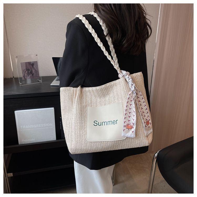 Women's large capacity tote bag tide fabric shoulder bag fashion straw casual bag new crossbody braided straw article bags