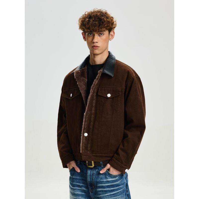 Cabbage Coke American Retro Winter Short Jacket with Hood, Men's Cool Deconstructed Thick Cotton Coat