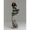 Saendeusaundeu (Unisex) Wool Blend Striped Pullover Sweater Apple Green