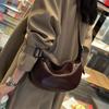 Real Leather Women's Bag New Fashionable Armpit Dumpling Bag Retro Commuting Cowhide Shoulder Crossbody Bag Women's Saddle Bag