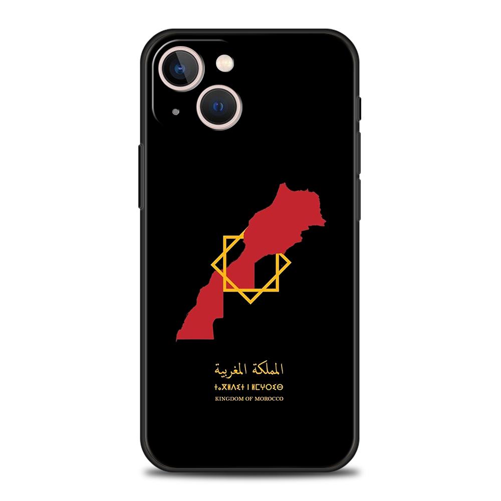 Morocco Flag Passport Luxury Phone Case For iPhone 11 12 13 14 15 Pro Max Mini X XR XS 7 8 Plus SE Silicone Cover Black Funda