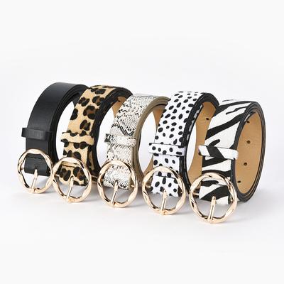 Female Belt Cummerbund Women Horsehair Belt With Leopard Pattern Rose Gold Metal Buckle Pu Belt Accessories For Dress Jeans