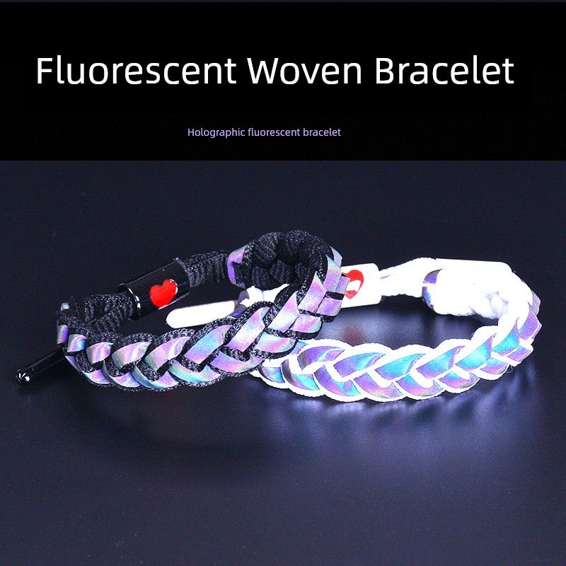 

Счастливая пара маленьких львят Градиентный браслет с маленьким львенком Black + white holographic reflective love pair