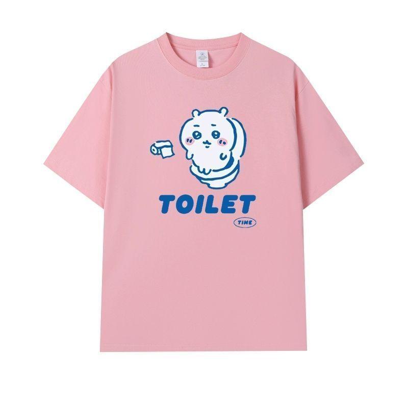 Fashion Chiikawa Cartoon Print 100% Cotton Short Sleeve Round Neck Women's T-shirt Trendy Summer Cute Loose Women's T-shirt Tops