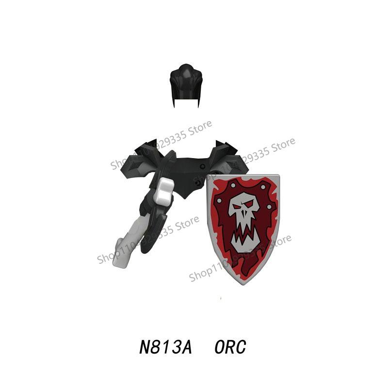 N813A N814 MOC Medieval Orcs Building Blocks Game Series Mini Action Figures Orc Warrior Mage Armored Wolf Mount Kids Model Toys
