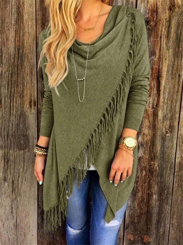 Stylish Women Tassels Casual Outwear Jacket Cardigan Long Sleeve Sweater In Solid Color