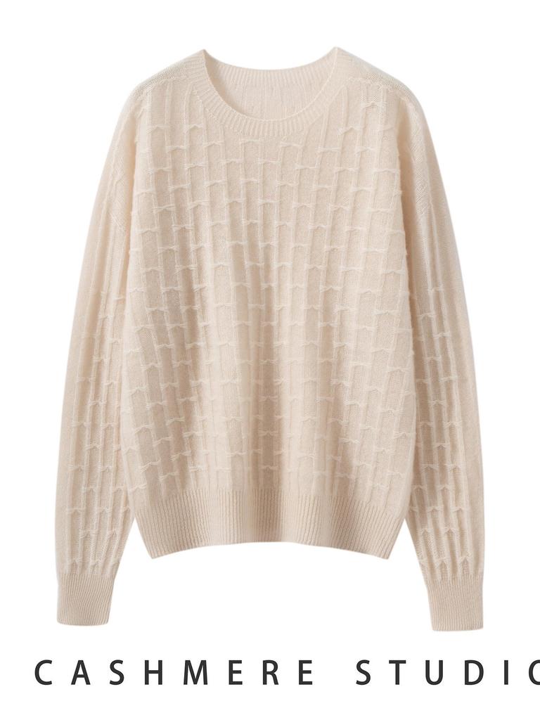 Women's 100% Pure Cashmere Knit Short Pullover - Autumn/Winter Korean Style Round Neck Sweater.