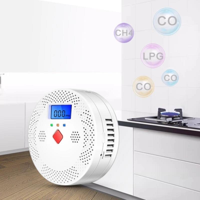 Carbon Monoxide Detector 2 In 1 Alarm With LCD Display Battery Operated Suitable For Kitchen Home Wireless Installation