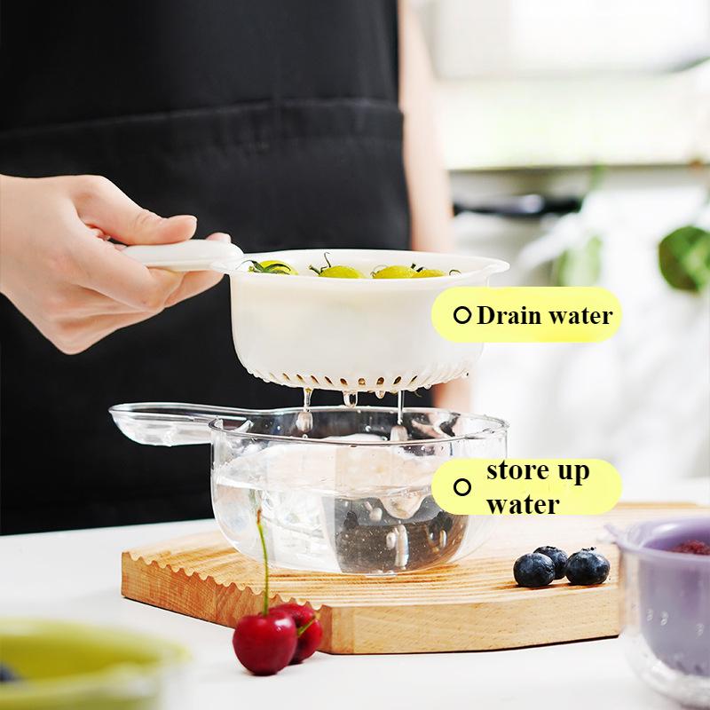 Double Drain Basket with handle,Multi-purpose Storage Drain Basket Household Fruit Vegetable Basket Plastic Drain Basket Acces