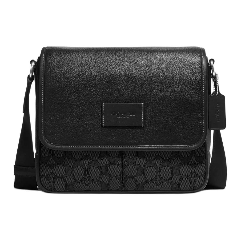 Coach Sprint 25 Signature Jacquard Pebble Leather And Smooth Calfskin Crossbody Bag Medium Women crossbody bag Black CE534-JIBLK