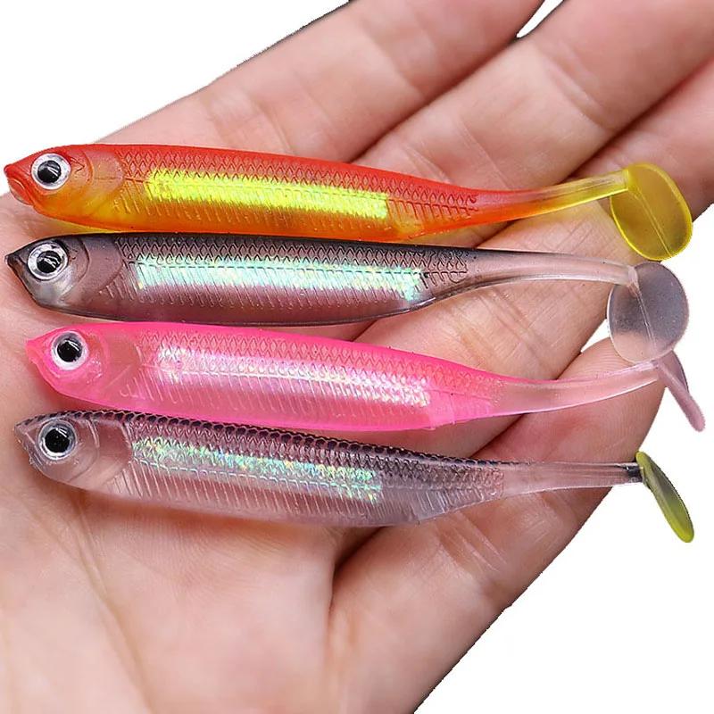 5Pcs Jig Head Fishing Soft Lure Colorful T Tail Fishing Bait Artificial Vivid Worm Lure Carp Bass Swimbait Wobbler Tackle Bait