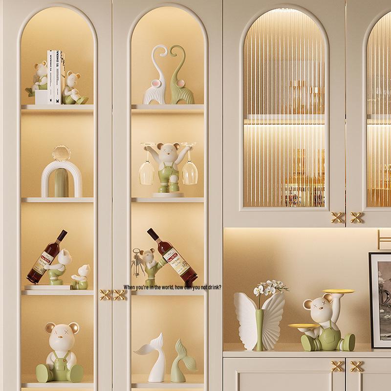 Luxurious Cream Style Red Wine Rack Ornament for Living Room or Entrance Cabinet