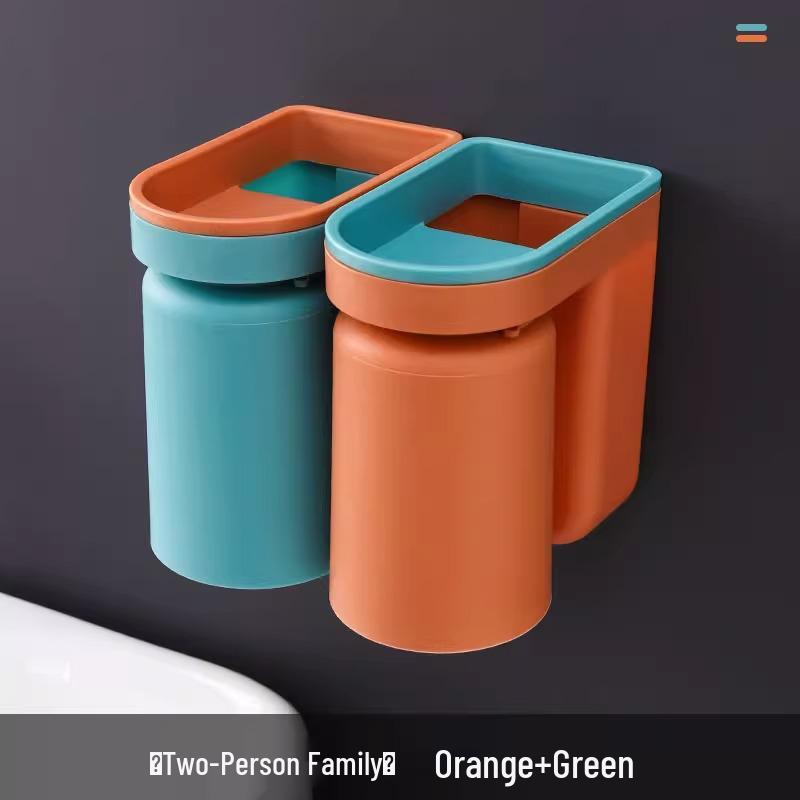 Wall-Mounted Toothbrush Holder & Cup Set - Punch-Free Bathroom Storage 