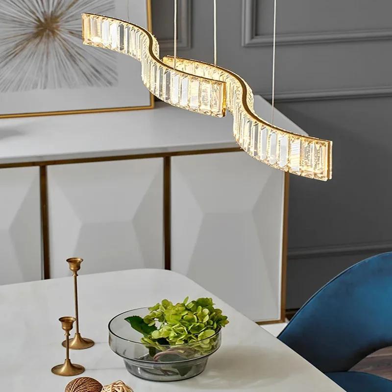 Modern Luxury Restaurant Chandelier Crystal Strip Chandelier Creative Living Room Dining Table Lamps for Room Ceiling Chandelier