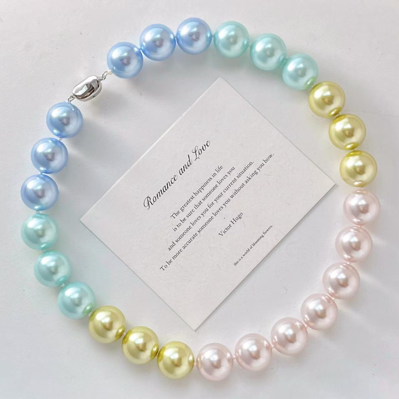 

Vintage 16Mm Large Particle High Quality Haze Blue Manta Rose Purple Artificial Crystal Pearl Necklace Lock