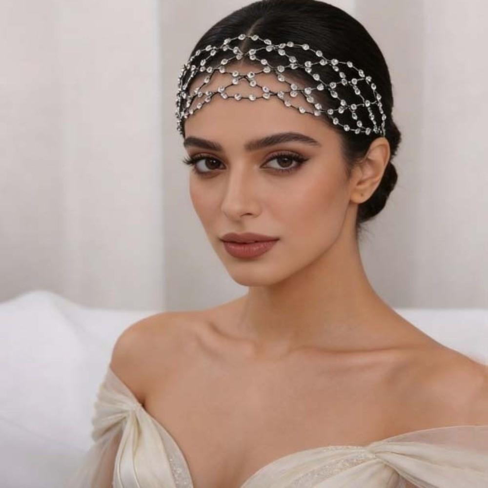 Dodatki do włosów na ślub Siatka na włosy Korona Ręcznie robione Opaski do włosów dla panny młodej Luksusowa Tiara z kryształkami Kobiety