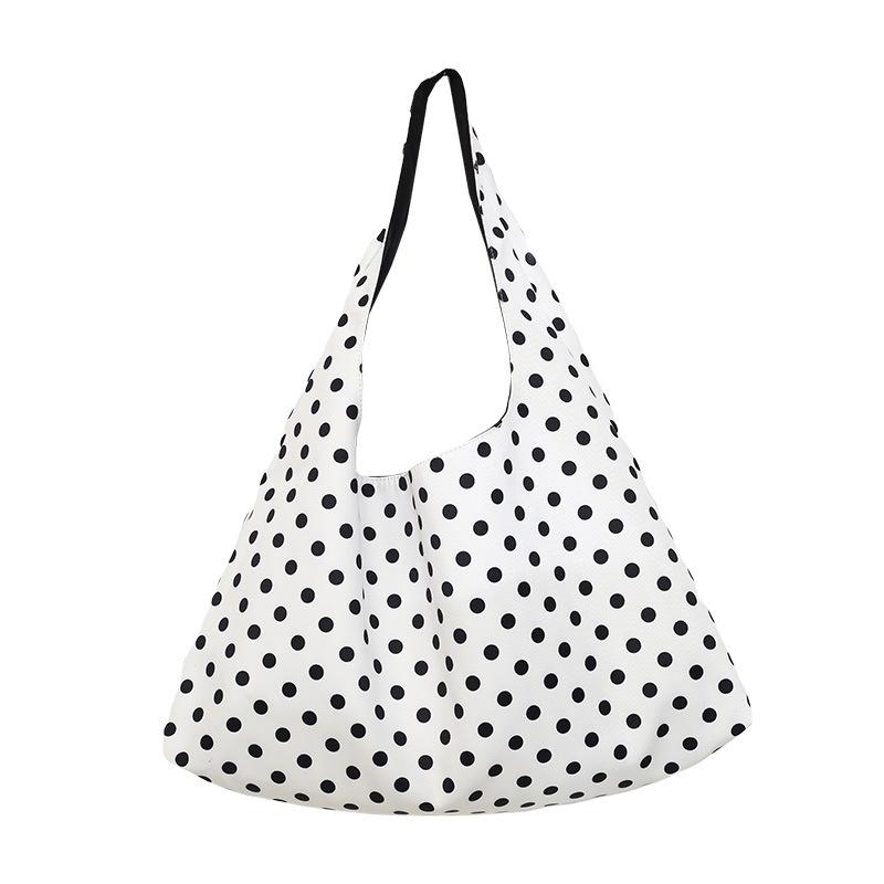 Korean Polka Dot Canvas Tote Bag Women Versatile Casual Shoulder Crossbody Bag Simple Fashion Handbag For Daily Commute Outings