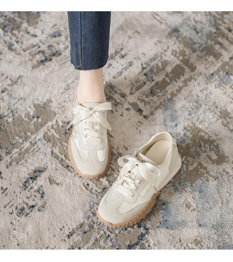 Women's 7cm Hidden Heel Leather Ballet Training Shoes - Breathable Soft Sole Height-Increasing Casual Sneakers