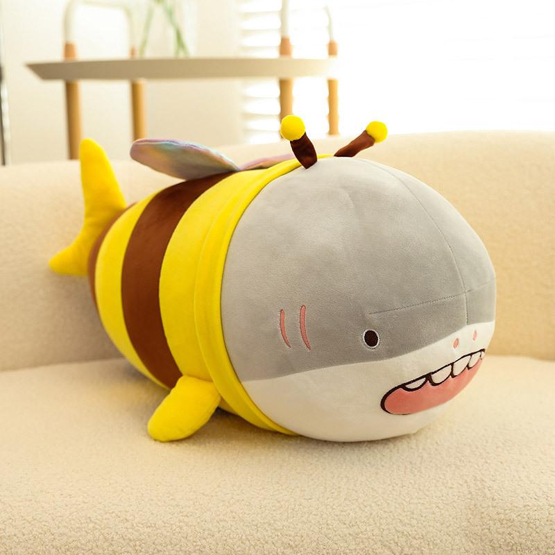 Funny Super Soft Shark and Bee Plush Toy Honeybee Stuffed Animal Shark-Bee Doll Cuddle Pillow Gift 28cm 0.1kg