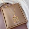 Necklace Female Inlaid Imitation Hetian Jade Fringed Long Life Lock Ancient Gold Pendant Collarbone Chain Jewelry Female