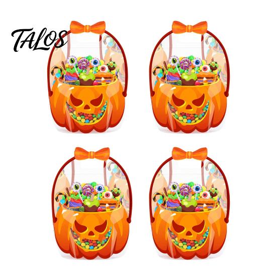 Clear Candy Bags 2/4/6Pcs Gift Bag for Halloween Christmas, Goodie Treat with Handle Handle, Resealable Sealed Pouch Holiday Party Favors Festive