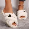 Fashion Fashion Crystal Cross Strap Fur Slippers for Women Cozy Warm Fluffy Winter Slippers Woman Open Toe Soft Plush Indoor House Shoes