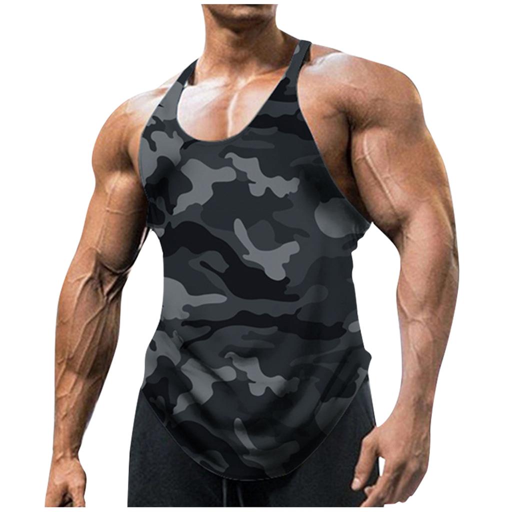 Gilet mimetico senza maniche con scollo a U da uomo, top sportivo da fitness