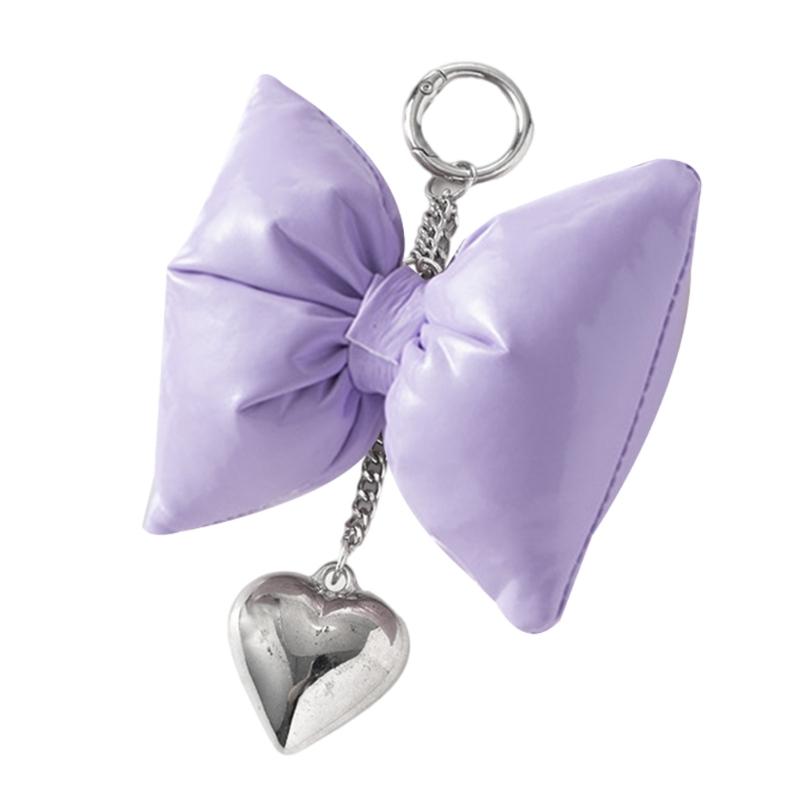 Sweet Lovely PU Leather Bowknot Heart Keychains Pendant Hangings Ornament Keyring Backpack Decoration for Women Girls