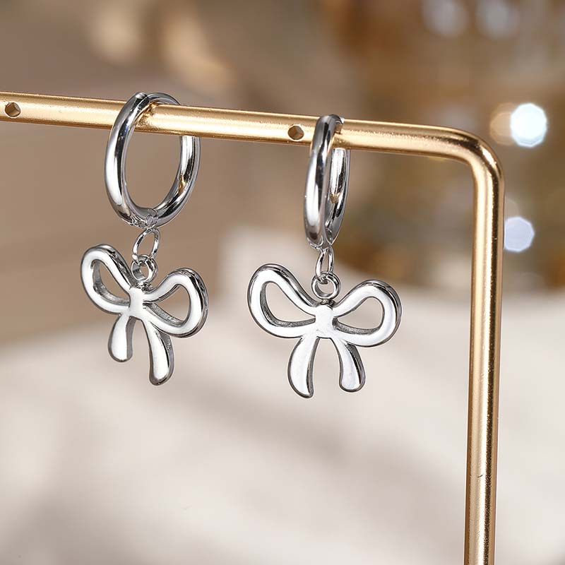 Stainless Steel Gold Color Bowknot Dangle Earrings For Women Fashion Metal Bow Temperament Earrings Jewelry Gifts