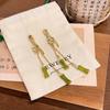 Chinese style olive green jade bamboo section fringed stud earrings niche design temperament Chinese antique long earrings