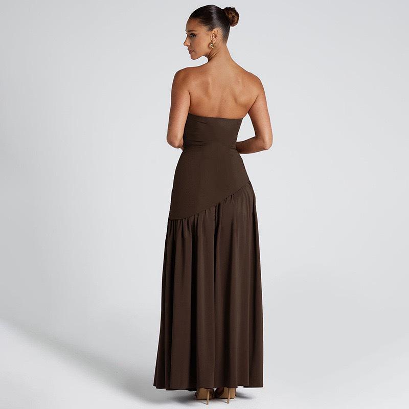 2025 European & American Diagonal Spliced Strapless Evening Gown - Sexy Ruched Long Dress for Women