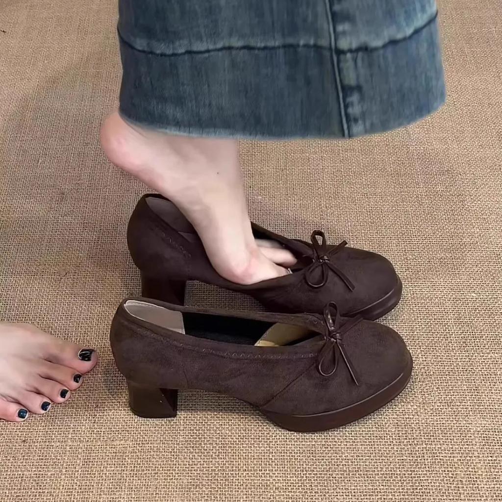 Fashion Spring Autumn Platform Mary Jane Shoes Women Thick High Heels Shoes Vintage Slip On Butterfly-knot Pumps 2026 New