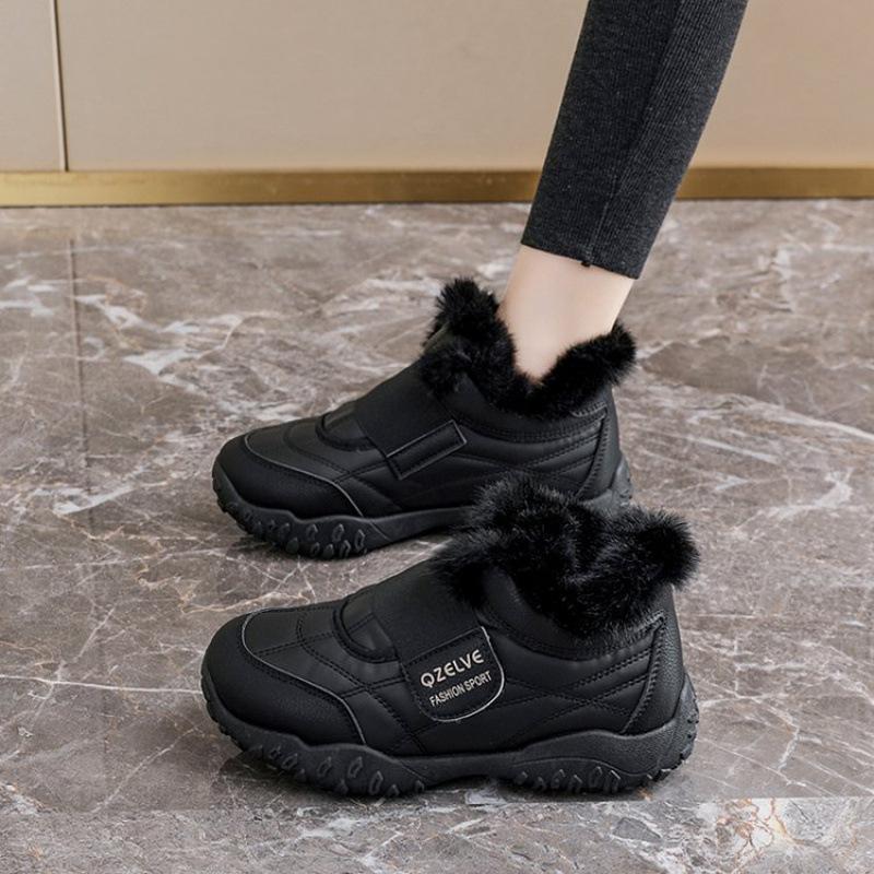 Warm Fleece Snow Boots For Women Velcro Anti-slip Casual Winter Ankle Shoes
