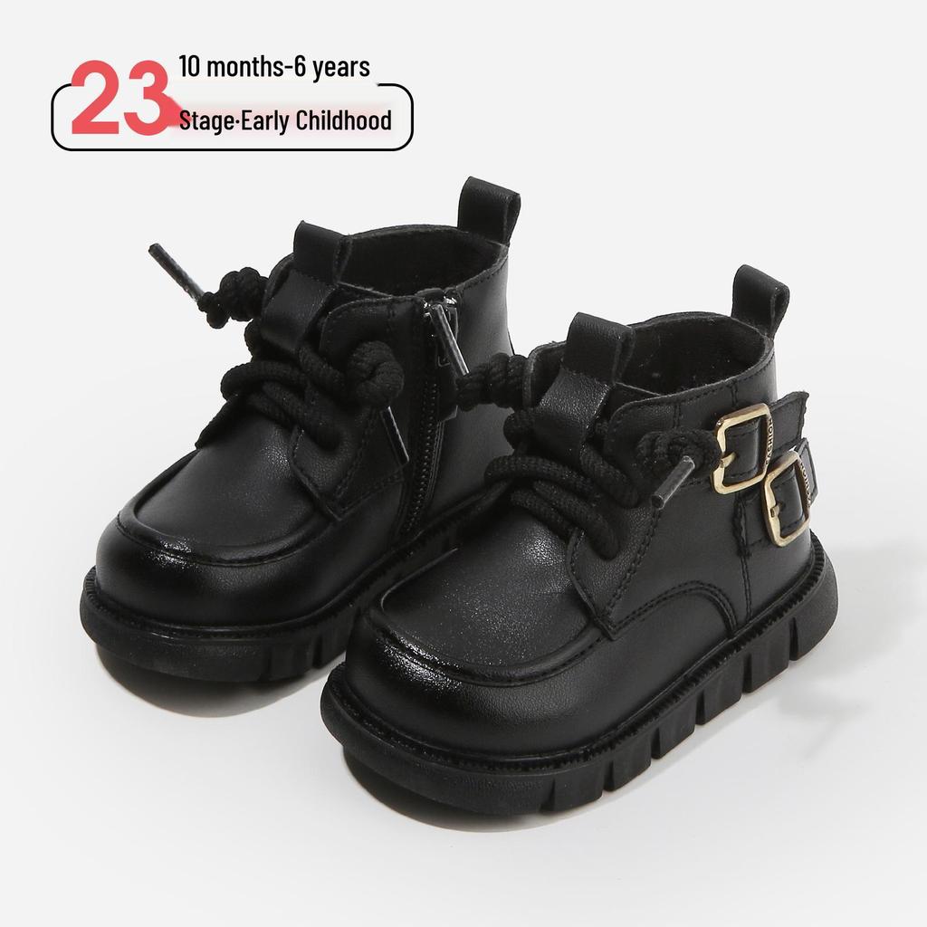 Autumn/Winter Non-slip Soft Sole Baby Walker Boots - British Style for Boys & Girls, Plus Velvet Leather