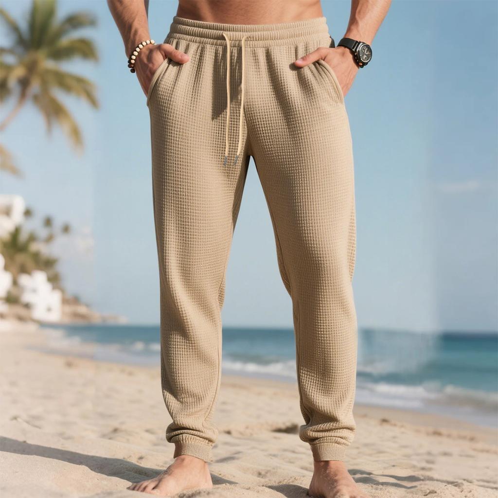 Men's Long Pants, Elastic Waist Drawstring, Lightweight, Slim Fit, With Pockets, Comfortable And Breathable Linen Long Pants