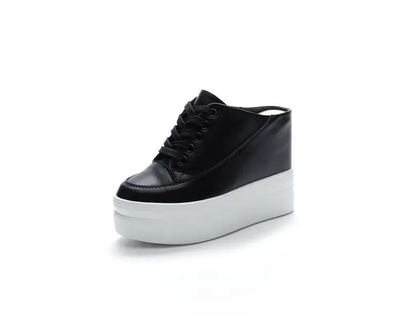 11cm Genuine Leather Fashion Height Increasing Females Lady Casual Platform Wedge Women Slip On Shoe Summer