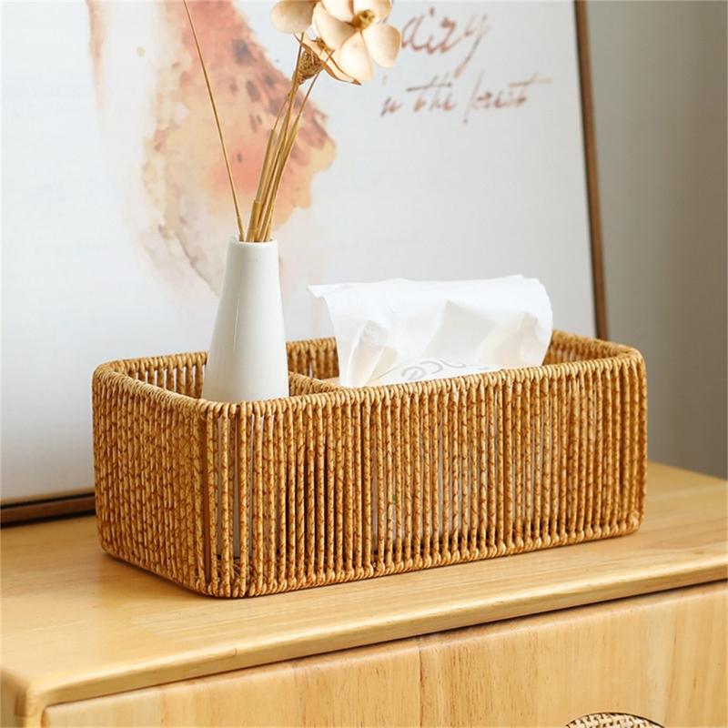 Sturdy Handwoven Storage Box Divided Sections Living Room Desktop Organization