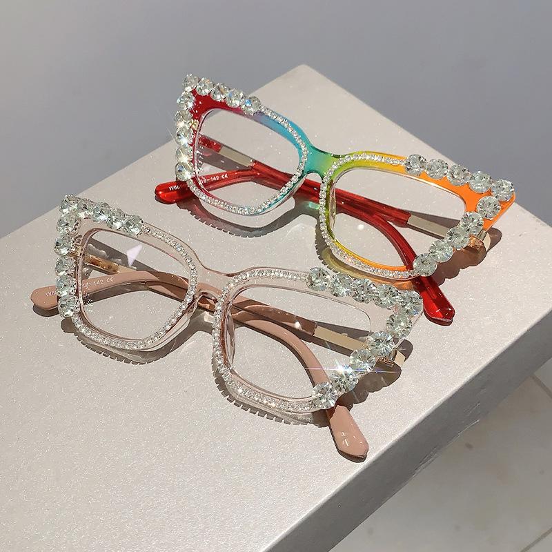 Vintage Cat Eye Glasses Women Anti Blue Light Optical Frame Luxury Designer Diamond Punk Big Eyeglasses Female Myopia