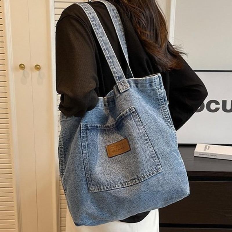 Retro skalbtas džinsinis krepšys, moteriškas naujas korėjietiškas „Harajuku“ krepšys per petį, kasdienis pirkinių krepšys