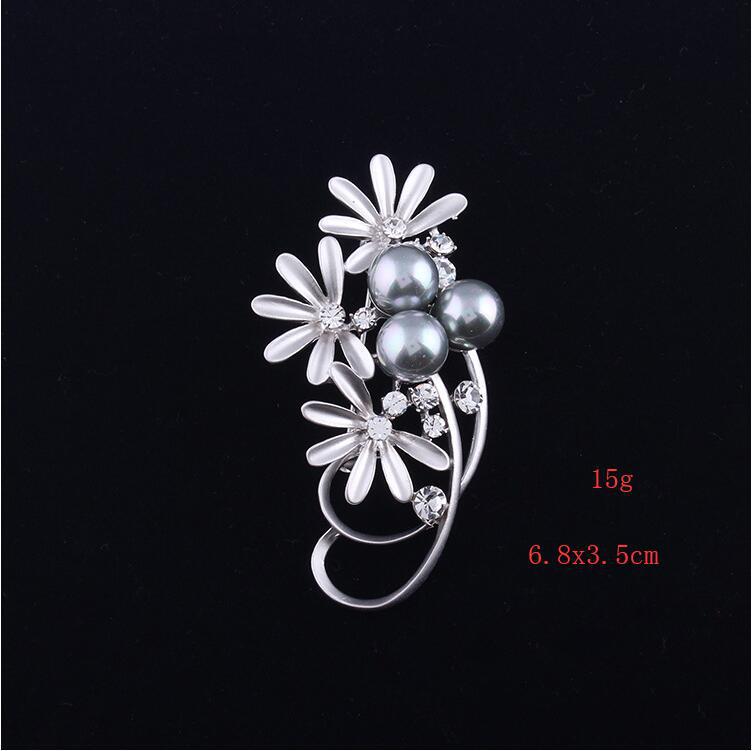 Высококачественная корейская матовая серебристая брошь-цветок с жемчугом