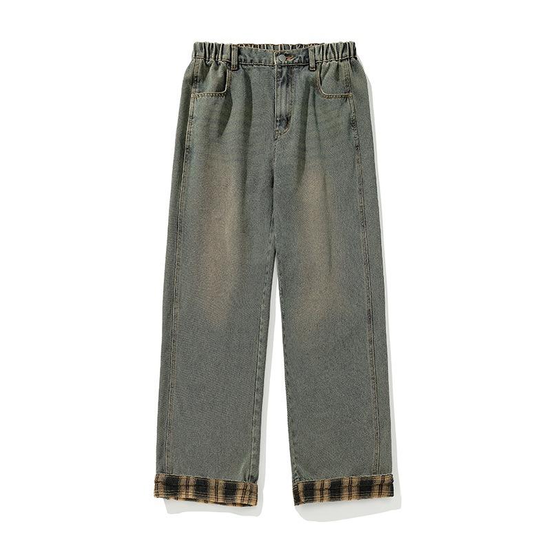 

Весна и осень мужские новые повседневные джинсы в клетку в американском стиле свободного кроя 3XL синий