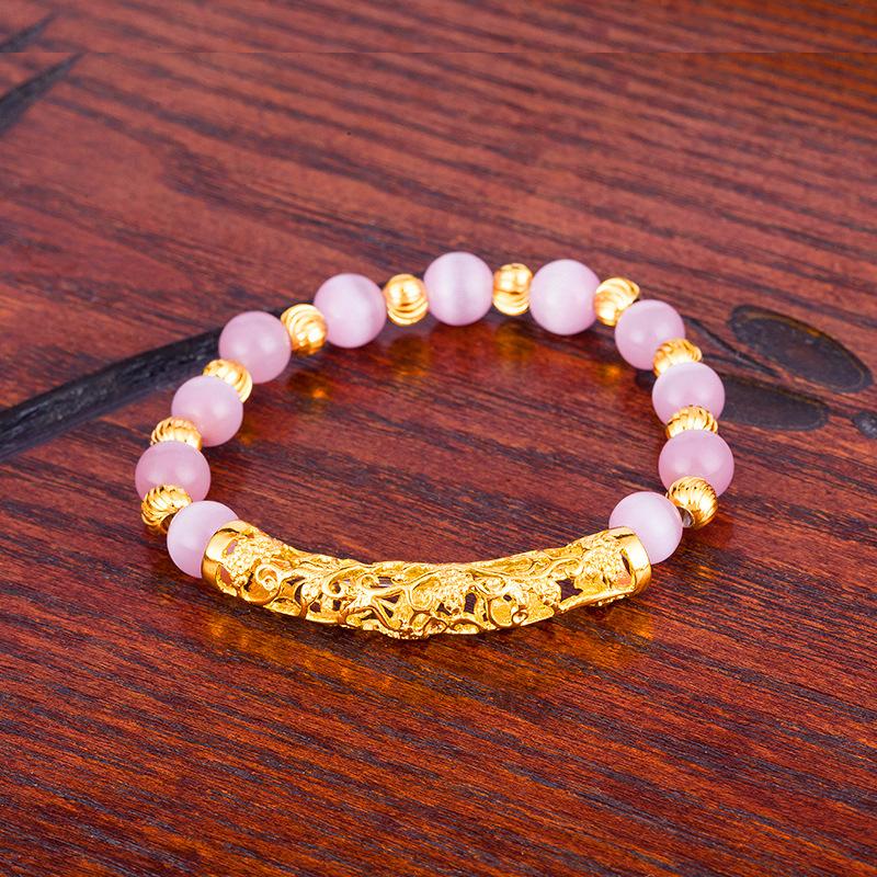 Agate Beads and Elastic Cord Curved Tube Bracelet, Domineering Vietnamese Gold Sand Accessories