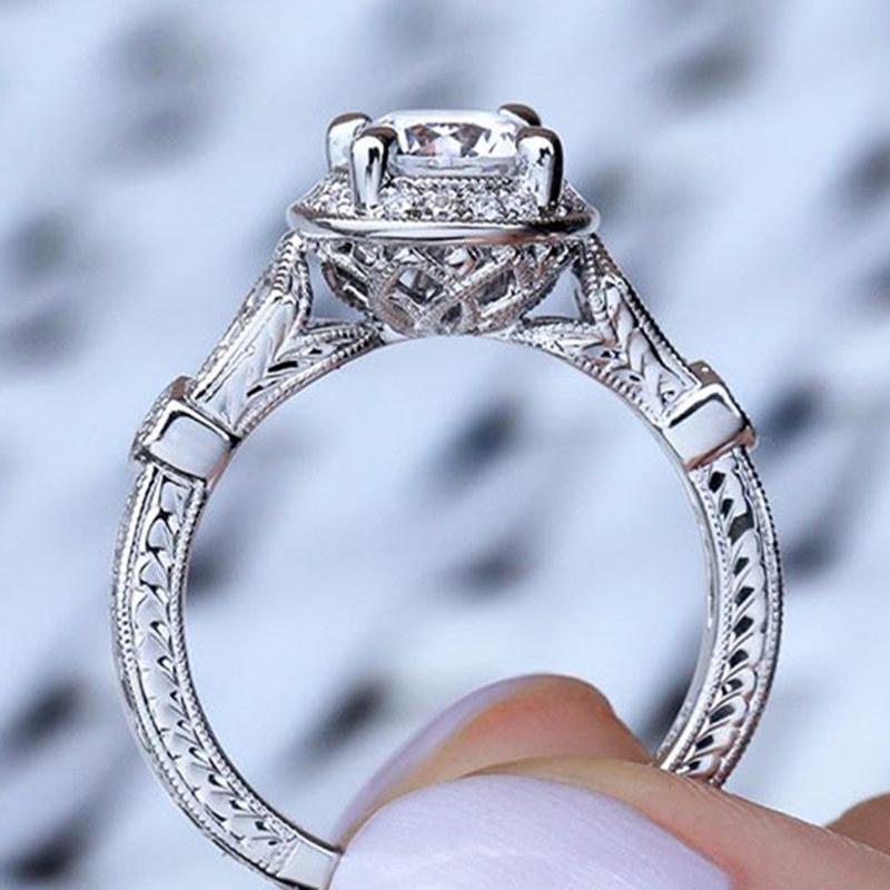 European and American Round Sparkling Zircon Women s Ring, High-end, Simple and Fashionable Travel Commemorative Zircon 10
