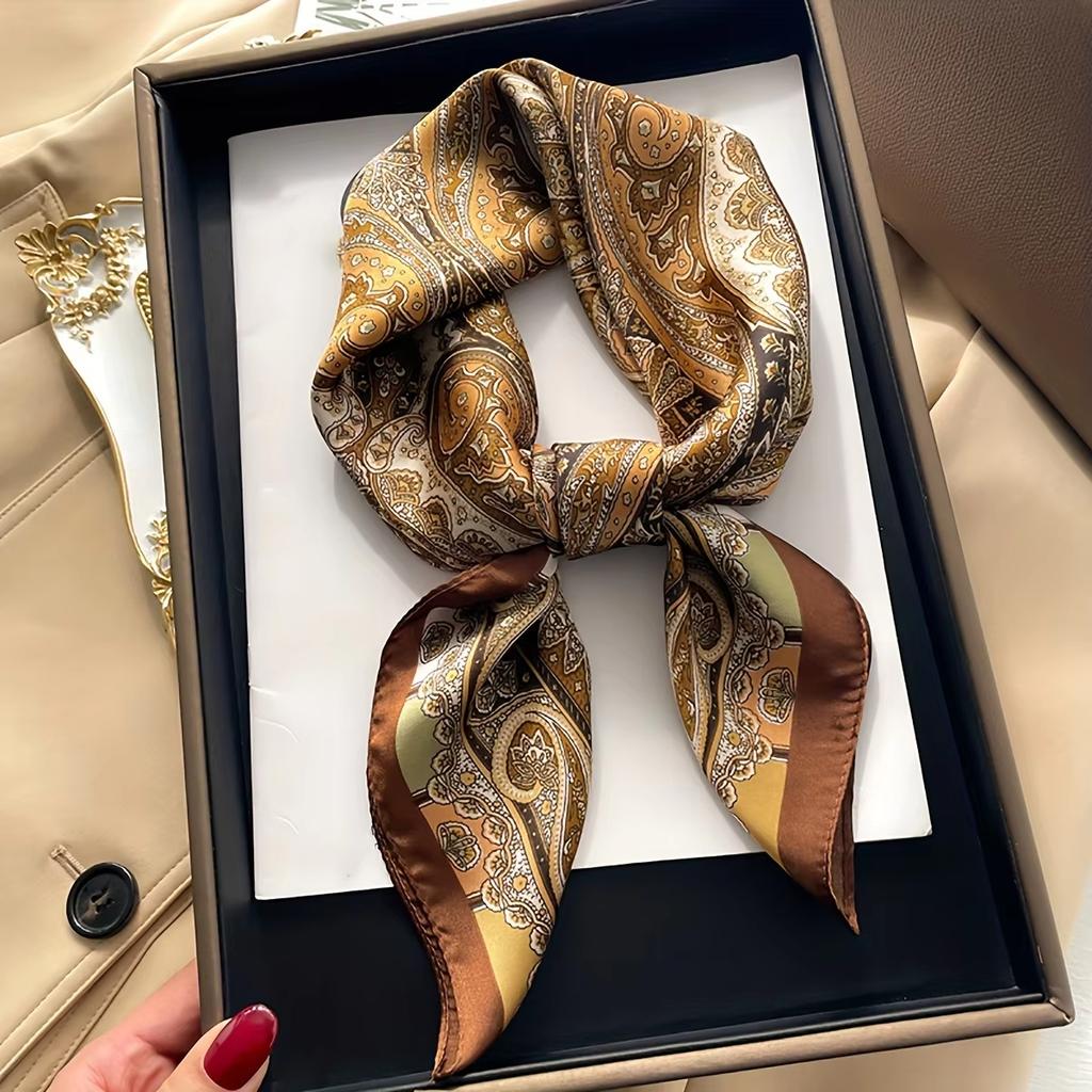 Round Ring Print Square Scarf Luxury Soft Satin Thin Breathable Neck Scarf Elegant Style Sunscreen Bandana For Women