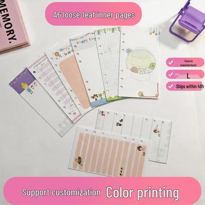 A6 Cute Cartoon Loose-Leaf Notebook Refills with Colored Pages